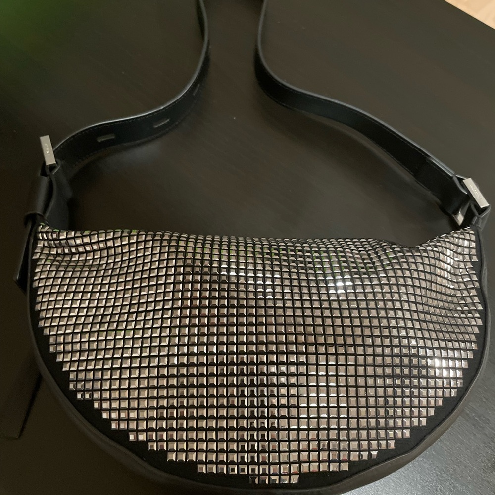 All Saints Black and Silver Shoulder Bag